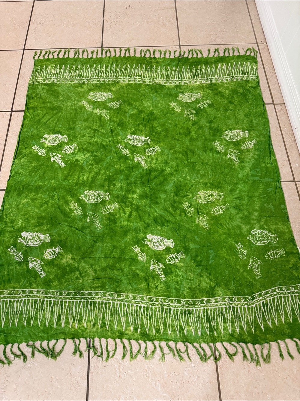 Green Fringed Women's Scarf Wrap - Lightweight Printed Shawl